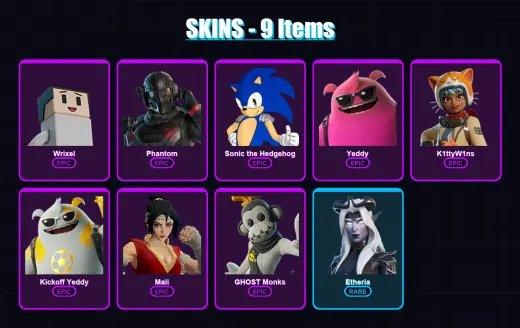 [PC/XBOX/PSN] | Wrixel | Phantom | Sonic the Hedgehog | Yeddy | K1ttyW1ns | 9 skin | 20 pickaxe | 9 emote | 15 glider | Lv214