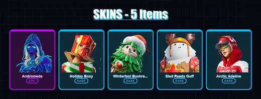 [PC/XBOX/PSN] | Andromeda | Holiday Boxy | Winterfest Bushranger | Sled Ready Guff | Arctic Adeline | 5 skin | 10 pickaxe | 7 emote | 7 glider | Lv6