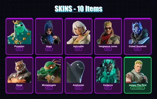 [PS4/PS5/XBOX/PC] | Poseidon | Hope | Aphrodite | Vengeance Jones | Cobalt Snowfoot | 10 skin | 40 pickaxe | 33 emote | 28 glider | Lv433 — Game account