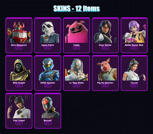 [PC/XBOX/PSN] | Dino Megazord | Agent Patch | Yeddy | Onyx Winter | Battle Gamer Mae | 12 skin | 52 pickaxe | 21 emote | 32 glider | Lv402