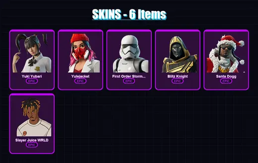 [PC/PSN] | Yuki Yubari | Yulejacket | First Order Stormtrooper | Blitz Knight | Santa Dogg | 6 skin | 26 pickaxe | 11 emote | 16 glider | Lv137