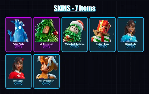 [PC/XBOX/PSN] | Polar Peely | Lt. Evergreen | Winterfest Bushranger | Holiday Boxy | Blizzabelle | 7 skin | 12 pickaxe | 15 emote | 14 glider | Lv25 — Game account