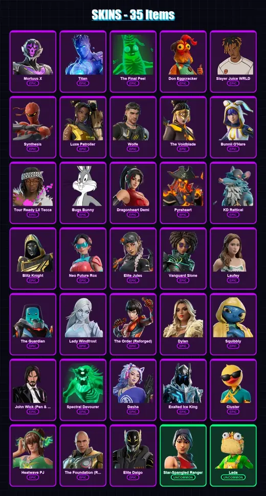 [PS4/PS5/XBOX/PC] | Mortuus X | Titan | The Final Peel | Don Eggcracker | Slayer Juice WRLD | 35 skin | 71 pickaxe | 39 emote | 49 glider | Lv888 — Game account