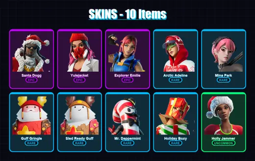 [PC/XBOX/PSN] | Santa Dogg | Yulejacket | Explorer Emilie | Arctic Adeline | Mina Park | 10 skin | 17 pickaxe | 11 emote | 15 glider | Lv166