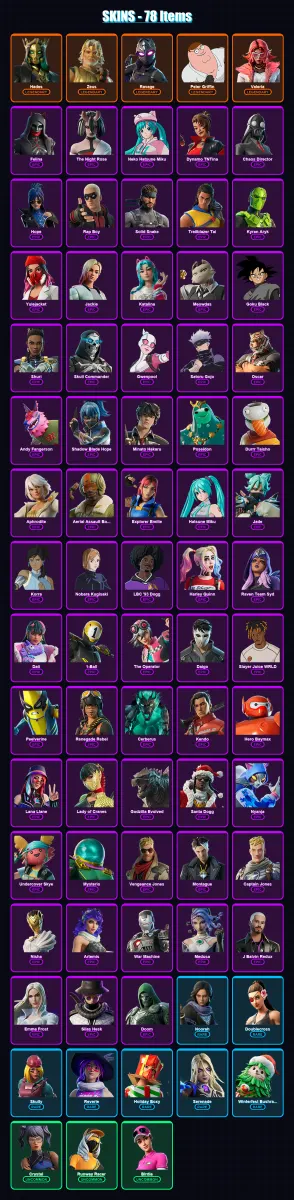[PS4/PS5/PC] | Hades | Zeus | Ravage | Peter Griffin | Valeria | 78 skin | 114 pickaxe | 94 emote | 63 glider | Lv1083