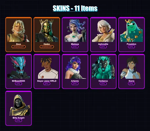 [PC/PSN] | Zeus | Hades | Medusa | Aphrodite | Poseidon | 11 skin | 24 pickaxe | 21 emote | 21 glider | Lv315 — Game account