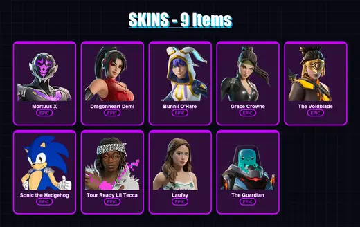 [PC/PSN] | Mortuus X | Dragonheart Demi | Bunnii O'Hare | Grace Crowne | The Voidblade | 9 skin | 11 pickaxe | 3 emote | 10 glider | Lv60
