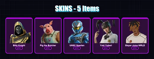 [PC/XBOX/PSN] | Blitz Knight | Pig the Butcher | UNSC Spartan | Yuki Yubari | Slayer Juice WRLD | 5 skin | 39 pickaxe | 14 emote | 30 glider | Lv358