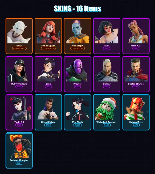 [PC/XBOX/PSN] | Snap | The Imagined | The Origin | Evie | Kiara K.O. | 16 skin | 23 pickaxe | 11 emote | 21 glider | Lv285 — Game account