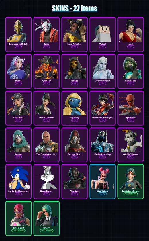 [PS4/PS5/XBOX/PC] | Courageous Knight | Serge | Luxe Patroller | Wrixel | Mali | 27 skin | 48 pickaxe | 26 emote | 35 glider | Lv636 — Game account