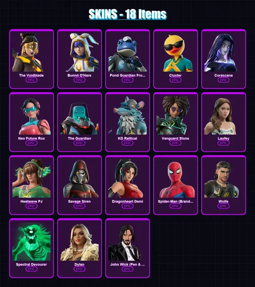 [PS4/PS5/XBOX/PC] | The Voidblade | Bunnii O'Hare | Pond Guardian Froggory | Cluster | Corascana | 18 skin | 30 pickaxe | 20 emote | 21 glider | Lv3 — Game account