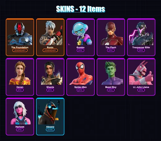 [PS4/PS5/XBOX/PC] | The Foundation | Ronin | Gumbo | The Flash | Trespasser Elite | 12 skin | 24 pickaxe | 25 emote | 21 glider | Lv371 — Game account