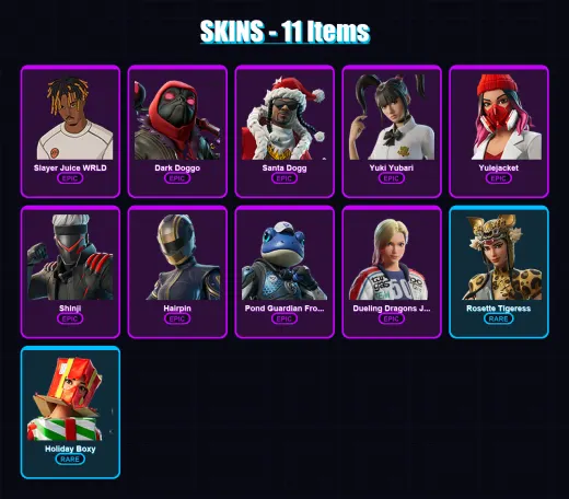 [PS4/PS5/PC] | Slayer Juice WRLD | Dark Doggo | Santa Dogg | Yuki Yubari | Yulejacket | 11 skin | 44 pickaxe | 20 emote | 24 glider | Lv228