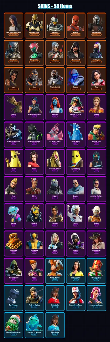 [PC/XBOX/PSN] | Gear Specialist Maya | Ultima Knight | Sentinel | Hybrid | Mandalorian | 58 skin | 64 pickaxe | 57 emote | 74 glider | Lv827