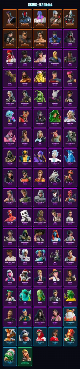 [PS4/PS5/XBOX/PC] | Fade | The Foundation | Kymera | Ronin | Eternal Knight | 87 skin | 155 pickaxe | 93 emote | 129 glider | Lv1758