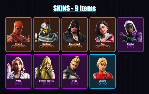 [PC/XBOX/PSN] | Hybrid | Sentinel | Blackheart | Rox | Stratus | 9 skin | 6 pickaxe | 9 emote | 4 glider | Lv38