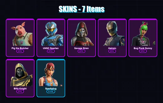 [PS4/PS5/XBOX/PC] | Pig the Butcher | UNSC Spartan | Savage Siren | Hairpin | Bug Punk Sunny | 7 skin | 32 pickaxe | 13 emote | 20 glider | Lv760