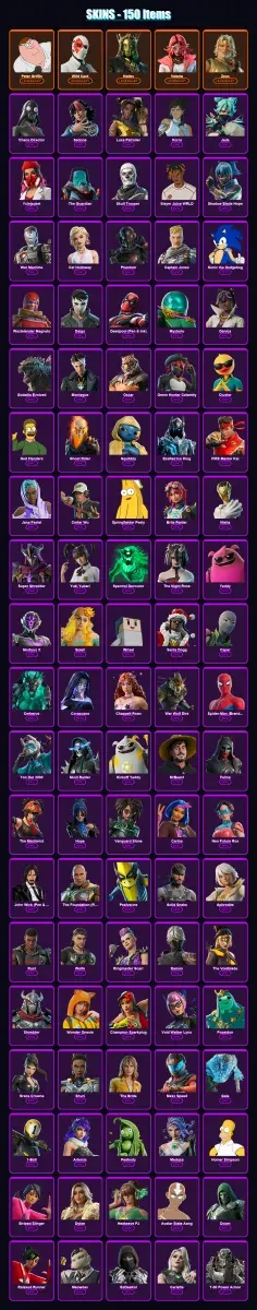 [PC/PSN] | Peter Griffin | Wild Card | Hades | Valeria | Zeus | 150 skin | 191 pickaxe | 119 emote | 111 glider | Lv1546 — Game account