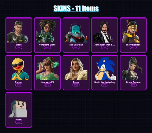 [PC/XBOX/PSN] | Wolfe | Vanguard Slone | The Guardian | John Wick (Pen & Ink) | The Voidblade | 11 skin | 30 pickaxe | 17 emote | 23 glider | Lv448