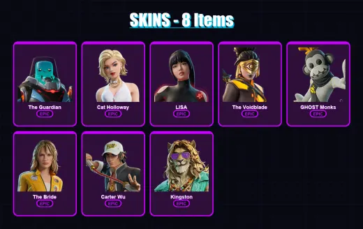 [PS4/PS5/XBOX/PC] | The Guardian | Cat Holloway | LISA | The Voidblade | GHOST Monks | 8 skin | 18 pickaxe | 12 emote | 16 glider | Lv107