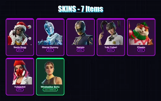 [PC/XBOX/PSN] | Santa Dogg | Glacial Dummy | Hairpin | Yuki Yubari | Cheeks | 7 skin | 41 pickaxe | 14 emote | 31 glider | Lv314