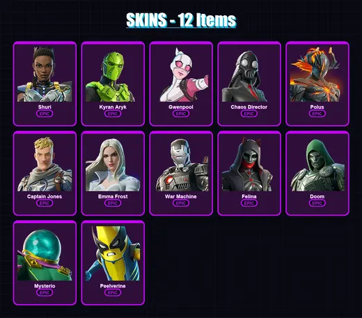 [PC/XBOX] | Shuri | Kyran Aryk | Gwenpool | Chaos Director | Polus | 12 skin | 21 pickaxe | 18 emote | 16 glider | Lv166