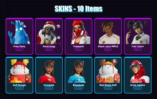 [PC/XBOX/PSN] | Polar Peely | Santa Dogg | Yulejacket | Slayer Juice WRLD | Yuki Yubari | 10 skin | 29 pickaxe | 15 emote | 20 glider | Lv201