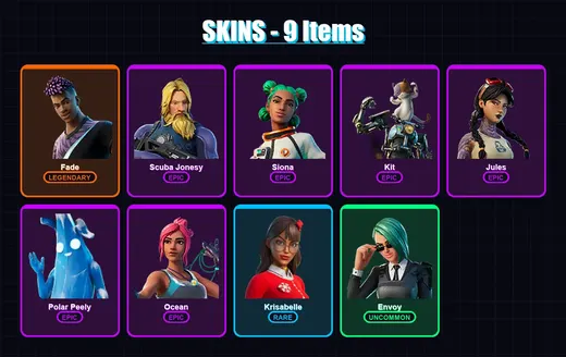 [PS4/PS5/XBOX/PC] | Fade | Scuba Jonesy | Siona | Kit | Jules | 9 skin | 23 pickaxe | 28 emote | 28 glider | Lv488 — Game account