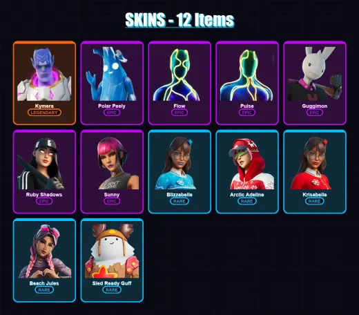 [PC/XBOX/PSN] | Kymera | Polar Peely | Flow | Pulse | Guggimon | 12 skin | 16 pickaxe | 20 emote | 21 glider | Lv220