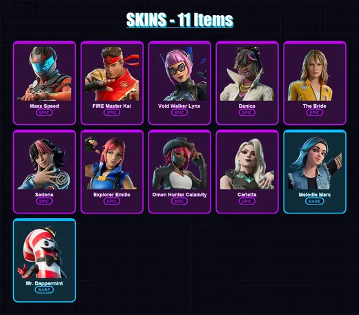 [PC/PSN] | Maxx Speed | FIRE Master Kai | Void Walker Lynx | Danica | The Bride | 11 skin | 3 pickaxe | 2 emote | 1 glider | Lv2 — Game account
