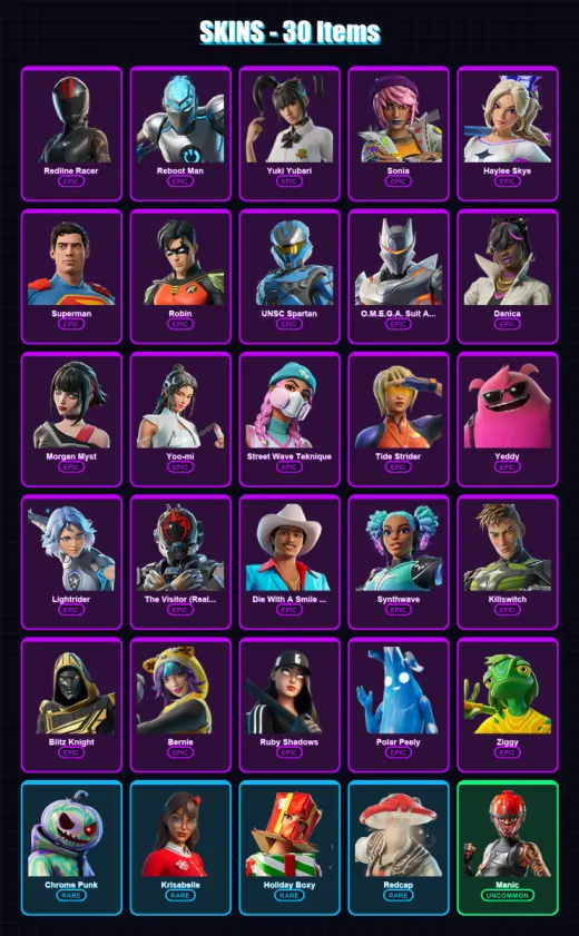 [PC/PSN] | Redline Racer | Reboot Man | Yuki Yubari | Sonia | Haylee Skye | 30 skin | 100 pickaxe | 54 emote | 83 glider | Lv1288 — Game account
