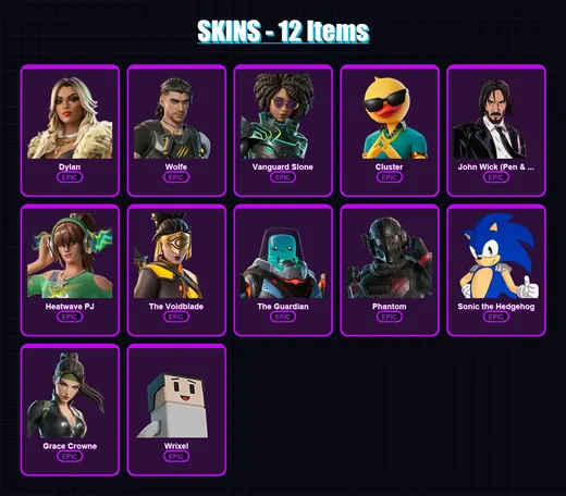[PC/XBOX/PSN] | Dylan | Wolfe | Vanguard Slone | Cluster | John Wick (Pen & Ink) | 12 skin | 25 pickaxe | 15 emote | 21 glider | Lv247 — Game account