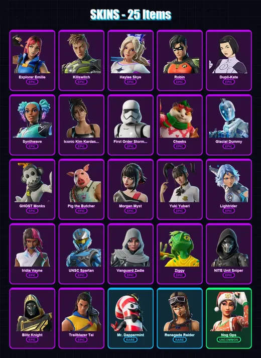 [PC/XBOX/PSN] | Explorer Emilie | Killswitch | Haylee Skye | Robin | Dupli-Kate | 25 skin | 86 pickaxe | 35 emote | 61 glider | Lv1183 — Game account