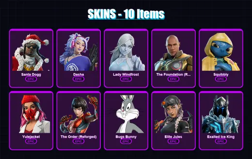 [PC/XBOX/PSN] | Santa Dogg | Dasha | Lady Windfrost | The Foundation (Reforged) | Squibbly | 10 skin | 38 pickaxe | 19 emote | 26 glider | Lv318