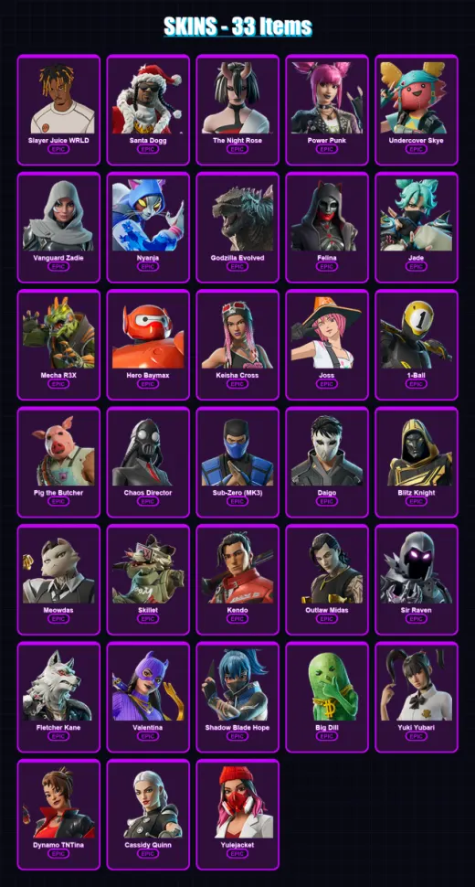 [PS4/PS5/XBOX/PC] | Slayer Juice WRLD | Santa Dogg | The Night Rose | 33 skin | Lv908