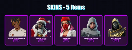 [PS4/PS5/XBOX/PC] | Slayer Juice WRLD | Santa Dogg | Yulejacket | Vanguard Zadie | Blitz Knight | 5 skin | 41 pickaxe | 15 emote | 25 glider | Lv503
