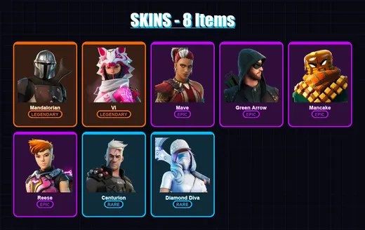[PC/XBOX] | Mandalorian | Vi | Mave | Green Arrow | Mancake | 8 skin | 11 pickaxe | 5 emote | 7 glider | Lv80 — Game account
