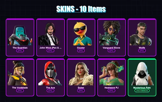 [PC/XBOX/PSN] | The Guardian | John Wick (Pen & Ink) | Cluster | Vanguard Slone | Wolfe | 10 skin | 27 pickaxe | 18 emote | 20 glider | Lv326