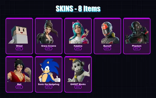 [SWITCH/XBOX/PSN/PC] | Wrixel | Grace Crowne | Katalina | Burnoff | Phantom | 8 skin | 17 pickaxe | 7 emote | 13 glider | Lv230