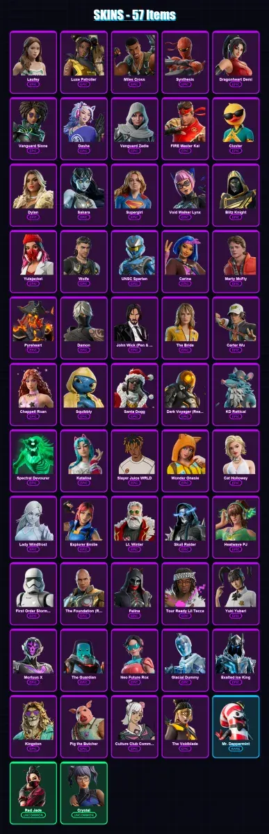[PC] | Laufey | Luxe Patroller | Miles Cross | Synthesis | Dragonheart Demi | 57 skin | 124 pickaxe | 55 emote | 73 glider | Lv1017