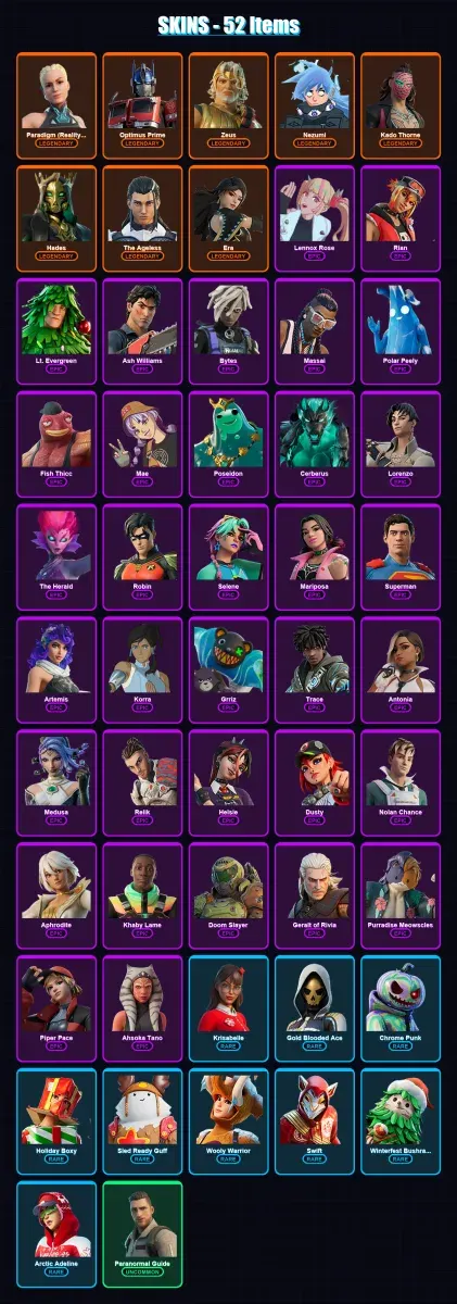 [SWITCH/XBOX/PSN/PC] | Paradigm (Reality-659) | Optimus Prime | Zeus | Nezumi | Kado Thorne | 52 skin | 81 pickaxe | 62 emote | 80 glider | Lv1672 — Game account