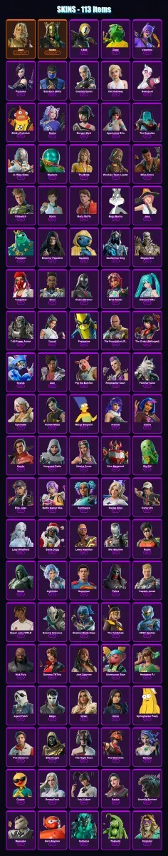 [PS4/PS5/XBOX/PC] | Zeus | Hades | 1-Ball | Ziggy | Valentina | 113 skin | 155 pickaxe | 124 emote | 107 glider | Lv1108 — Game account