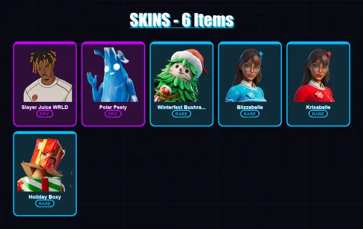 [PC/XBOX/PSN] | Slayer Juice WRLD | Polar Peely | Winterfest Bushranger | 6 skin | Lv224