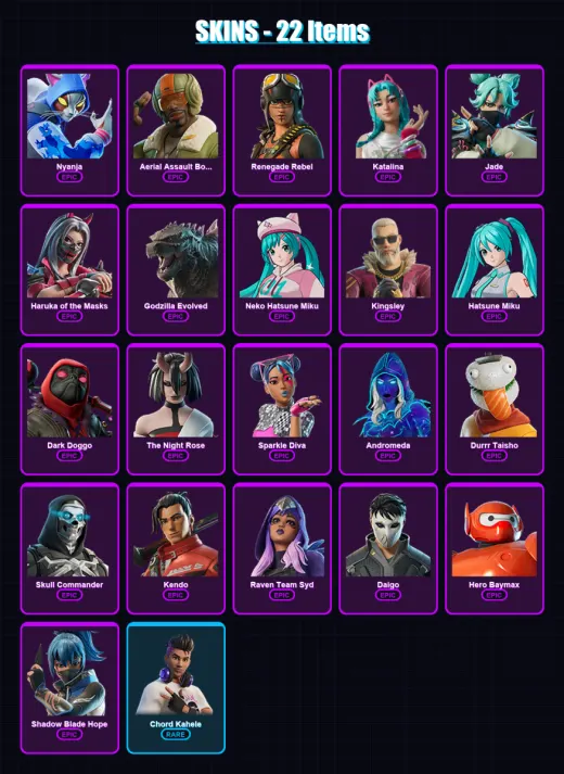 [PS4/PS5/XBOX/PC] | Nyanja | Aerial Assault Bomber | Renegade Rebel | Katalina | Jade | 22 skin | 45 pickaxe | 30 emote | 25 glider | Lv195