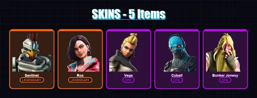 [PC/XBOX/PSN] | Sentinel | Rox | Vega | Cobalt | Bunker Jonesy | 5 skin | 4 pickaxe | 10 emote | 6 glider | Lv117 — Game account