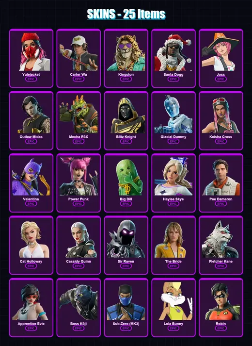 [SWITCH/XBOX/PSN/PC] | Yulejacket | Carter Wu | Kingston | Santa Dogg | Joss | 25 skin | 58 pickaxe | 32 emote | 38 glider | Lv429