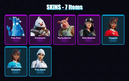 [PC/PSN] | Polar Peely | Snowmando | Pig the Butcher | Ruby Shadows | Krisabelle | 7 skin | 21 pickaxe | 18 emote | 18 glider | Lv304