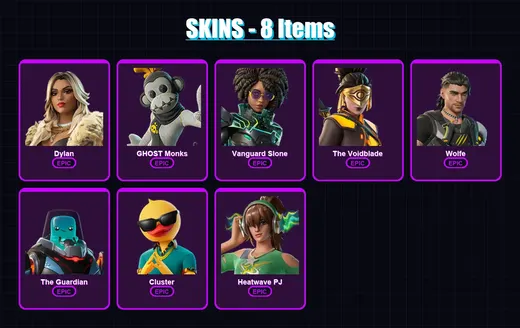 [PC/XBOX/PSN] | Dylan | GHOST Monks | Vanguard Slone | The Voidblade | Wolfe | 8 skin | 14 pickaxe | 13 emote | 12 glider | Lv89 — Game account