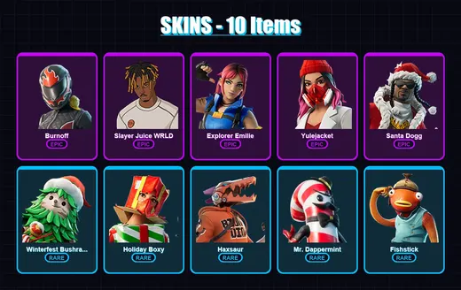 [PS4/PS5/PC] | Burnoff | Slayer Juice WRLD | Explorer Emilie | Yulejacket | Santa Dogg | 10 skin | 45 pickaxe | 23 emote | 29 glider | Lv599 — Game account