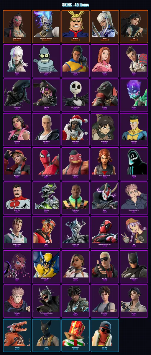 [PC/PSN] | Kado Thorne | Renzo the Destroyer | All Might | Mizuki | Era | 49 skin | 64 pickaxe | 50 emote | 46 glider | Lv484